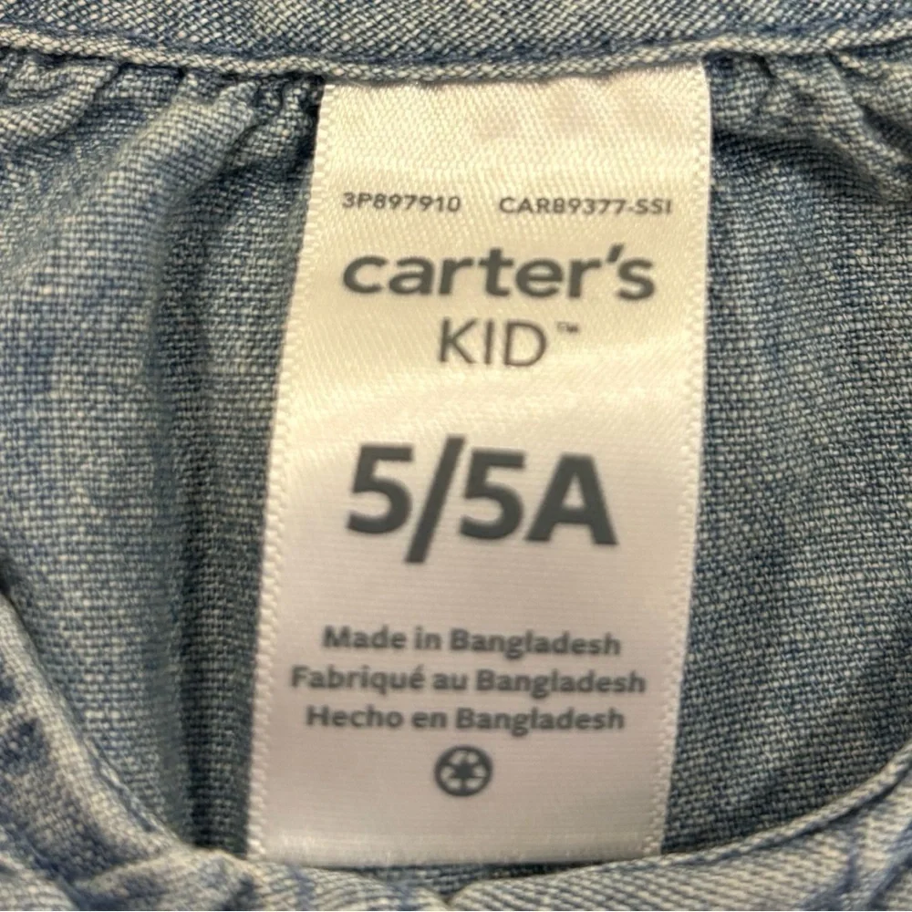 NWOT Carters Kid Chambray Button Front Shirt Girl's Size 5T